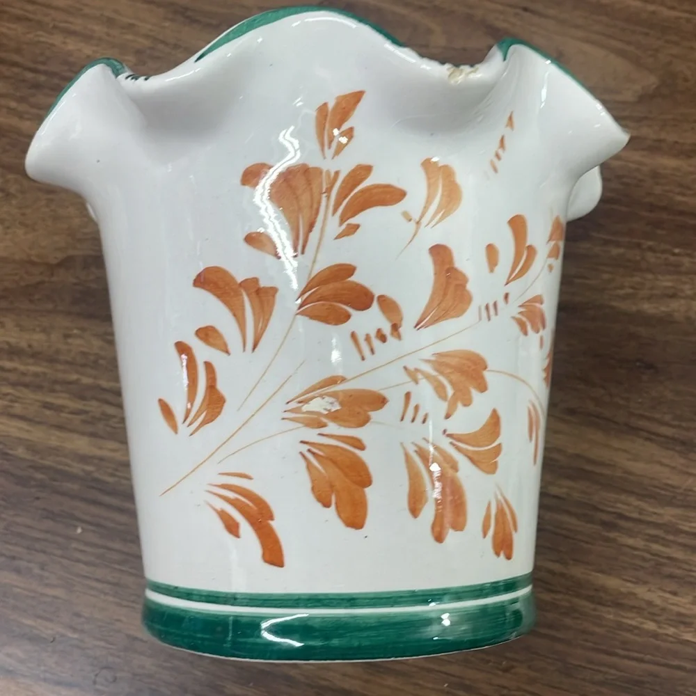 Floral‎ Ceramic Vase with Green Trim